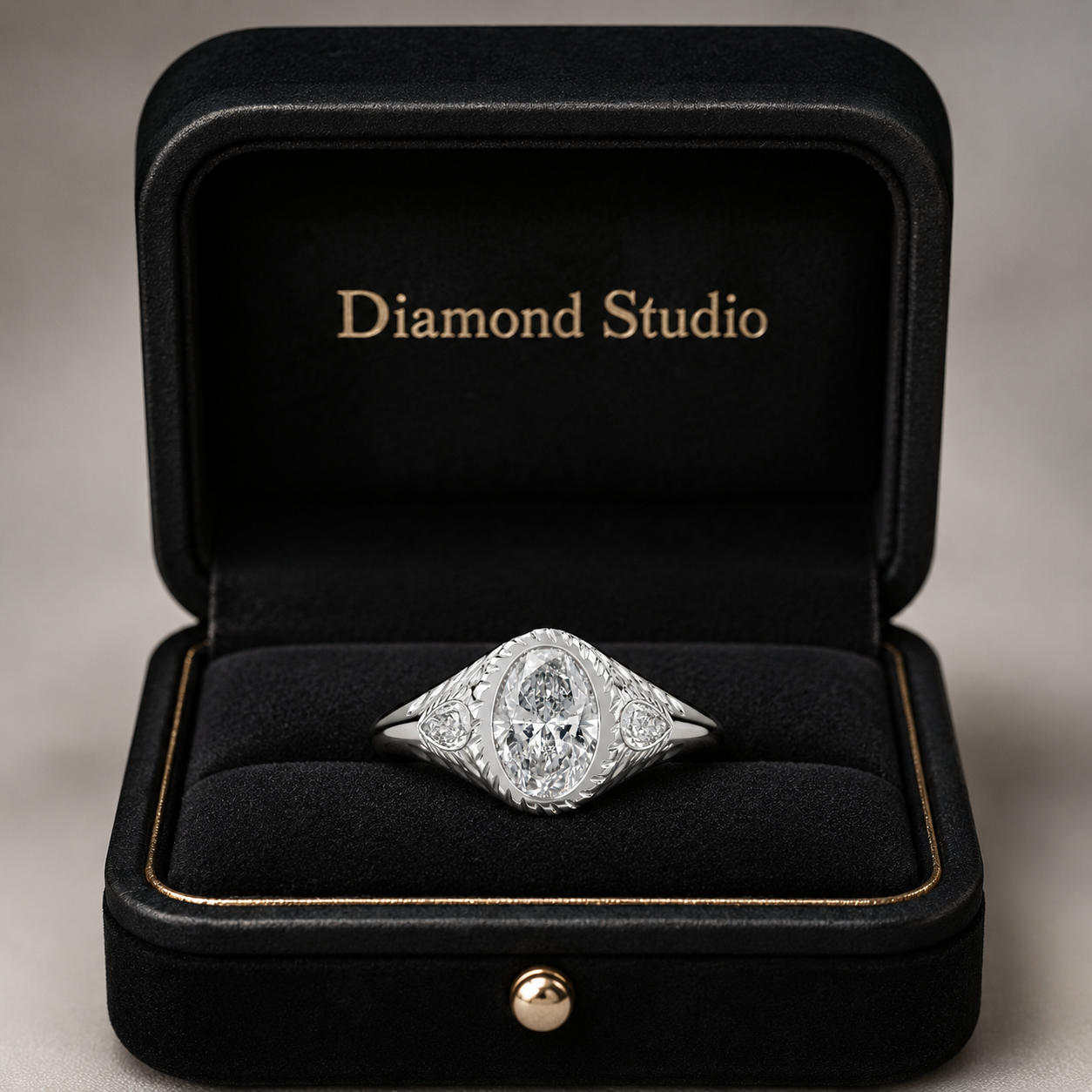 4.00 CT Oval Cut Lab-Grown Diamond Three-Stone Engagement Ring in 14K White Gold – Pear Side Diamond Design