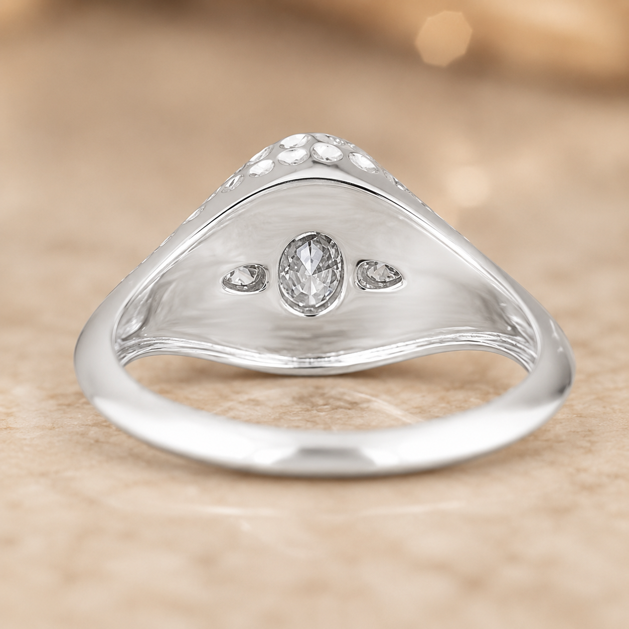 4.00 CT Oval Cut Lab-Grown Diamond Three-Stone Engagement Ring in 14K White Gold – Pear Side Diamond Design