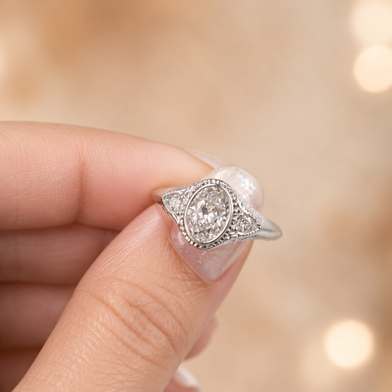 4.00 CT Oval Cut Lab-Grown Diamond Three-Stone Engagement Ring in 14K White Gold – Pear Side Diamond Design