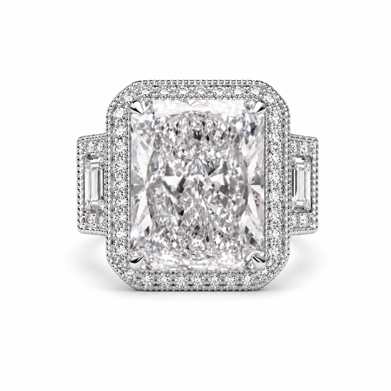 5.00 CT Radiant Cut Lab-Grown Diamond Three-Stone Engagement Ring in 14K White Gold – Anniversary Trilogy Design