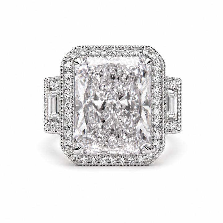 5.00 CT Radiant Cut Lab-Grown Diamond Three-Stone Engagement Ring in 14K White Gold â€“ Anniversary Trilogy Design from Diamond Studio