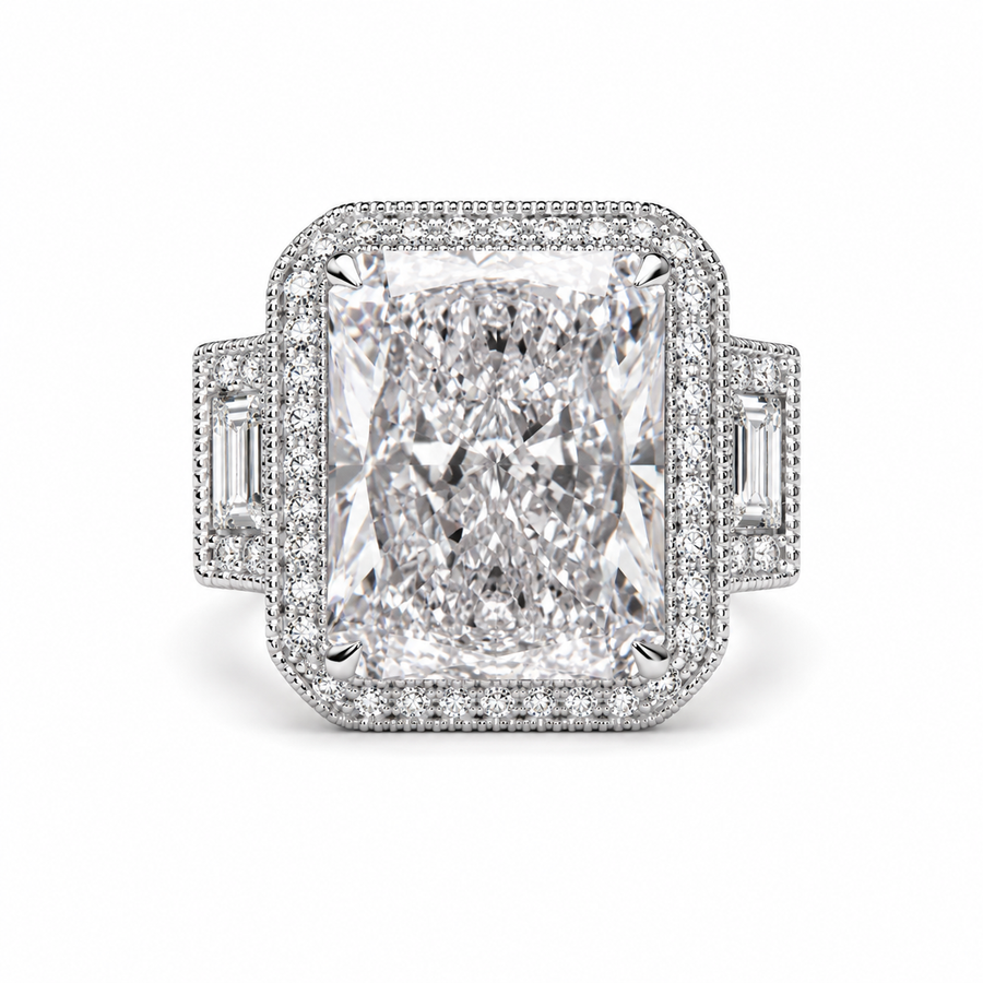 5.00 CT Radiant Cut Lab-Grown Diamond Three-Stone Engagement Ring in 14K White Gold – Anniversary Trilogy Design