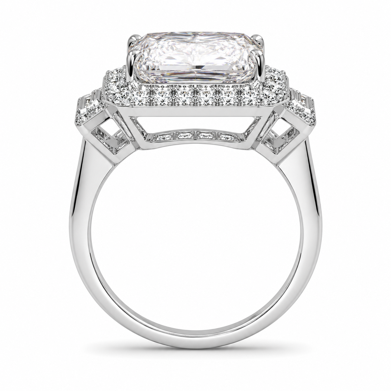 5.00 CT Radiant Cut Lab-Grown Diamond Three-Stone Engagement Ring in 14K White Gold – Anniversary Trilogy Design