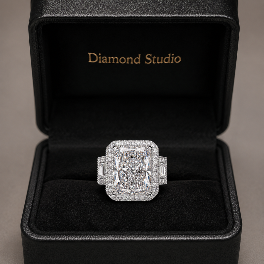 5.00 CT Radiant Cut Lab-Grown Diamond Three-Stone Engagement Ring in 14K White Gold – Anniversary Trilogy Design