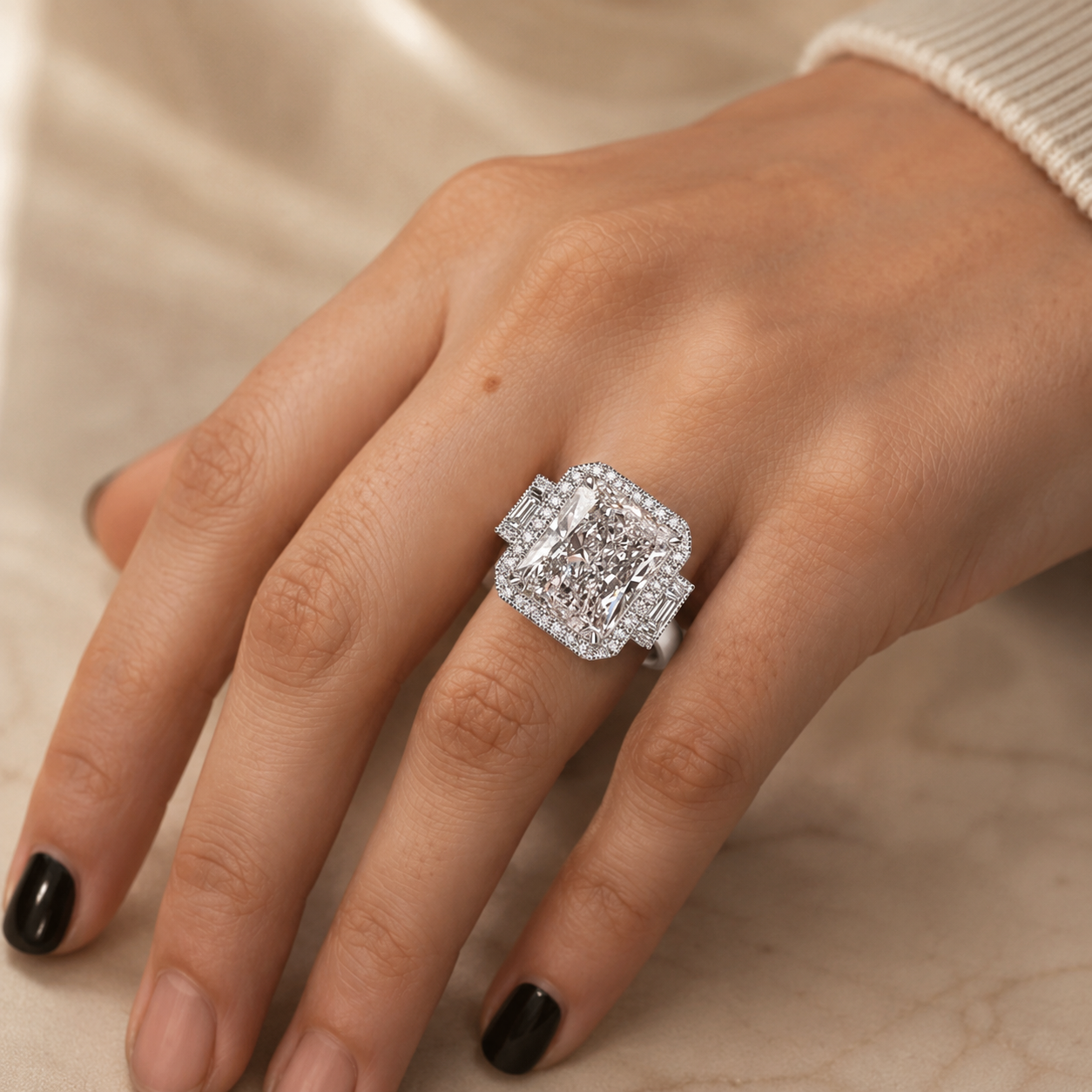 5.00 CT Radiant Cut Lab-Grown Diamond Three-Stone Engagement Ring in 14K White Gold – Anniversary Trilogy Design