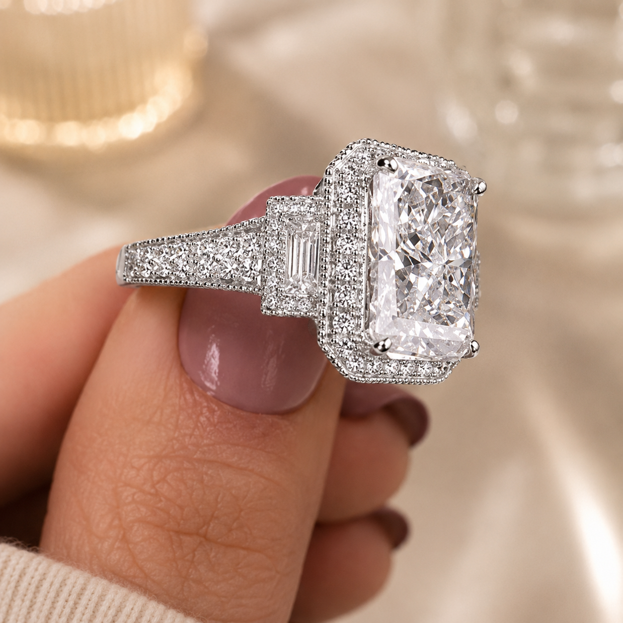 5.00 CT Radiant Cut Lab-Grown Diamond Three-Stone Engagement Ring in 14K White Gold – Anniversary Trilogy Design