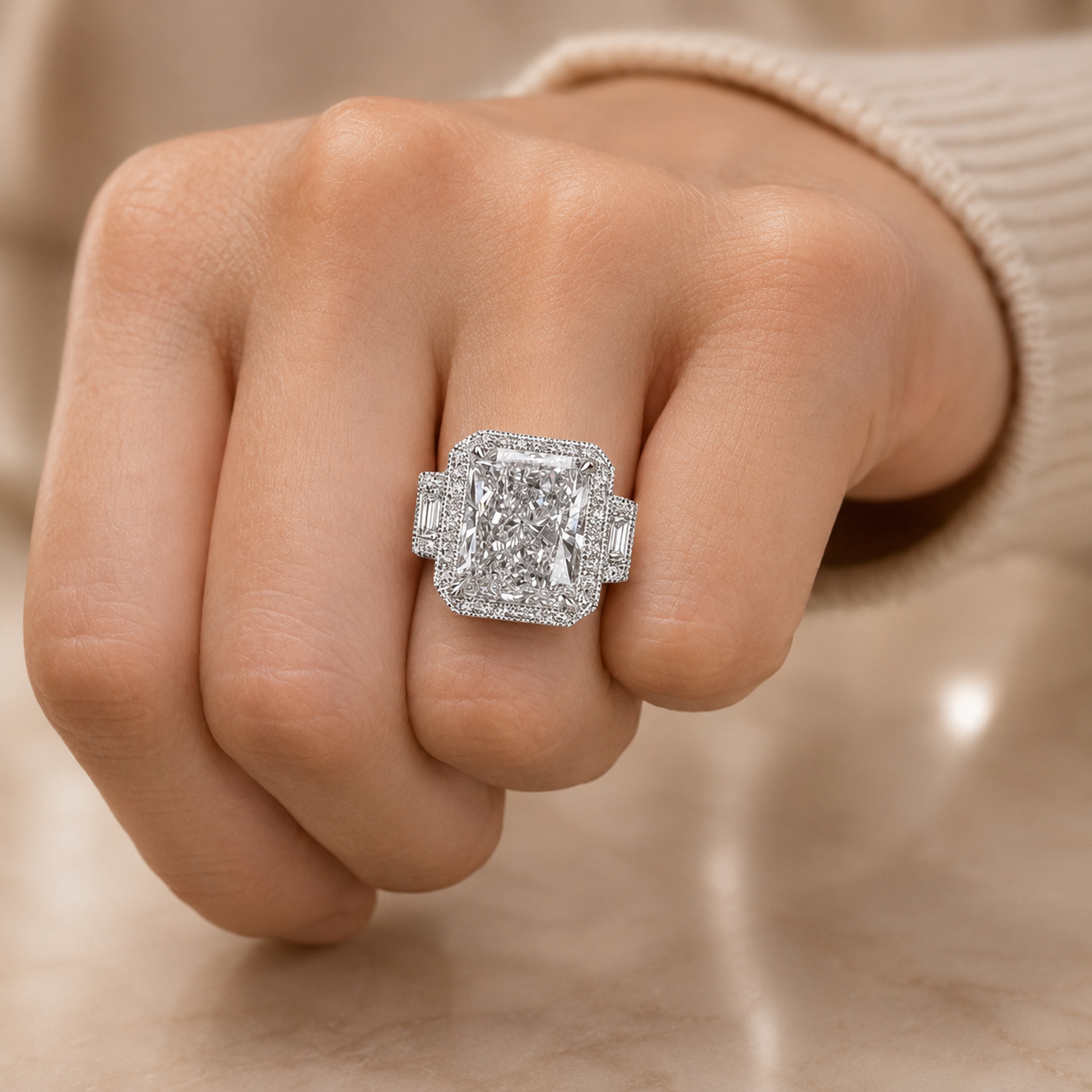 5.00 CT Radiant Cut Lab-Grown Diamond Three-Stone Engagement Ring in 14K White Gold – Anniversary Trilogy Design