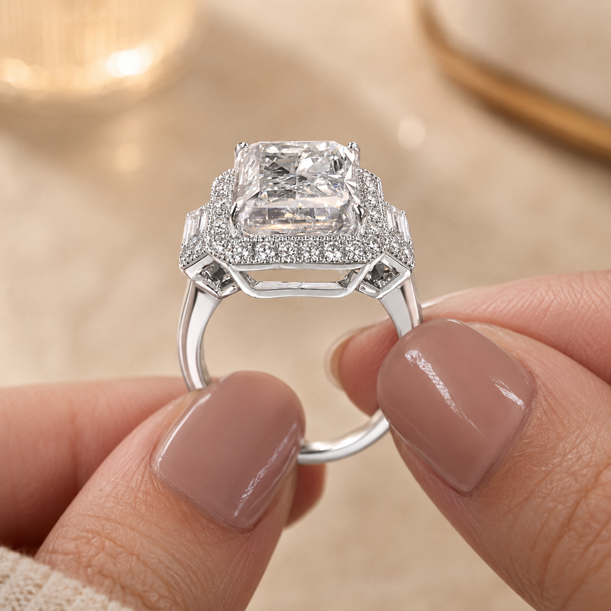 5.00 CT Radiant Cut Lab-Grown Diamond Three-Stone Engagement Ring in 14K White Gold – Anniversary Trilogy Design