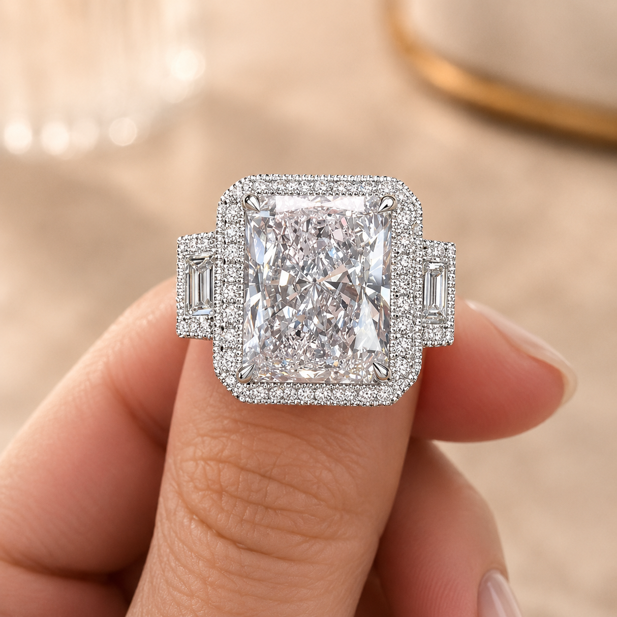 5.00 CT Radiant Cut Lab-Grown Diamond Three-Stone Engagement Ring in 14K White Gold – Anniversary Trilogy Design