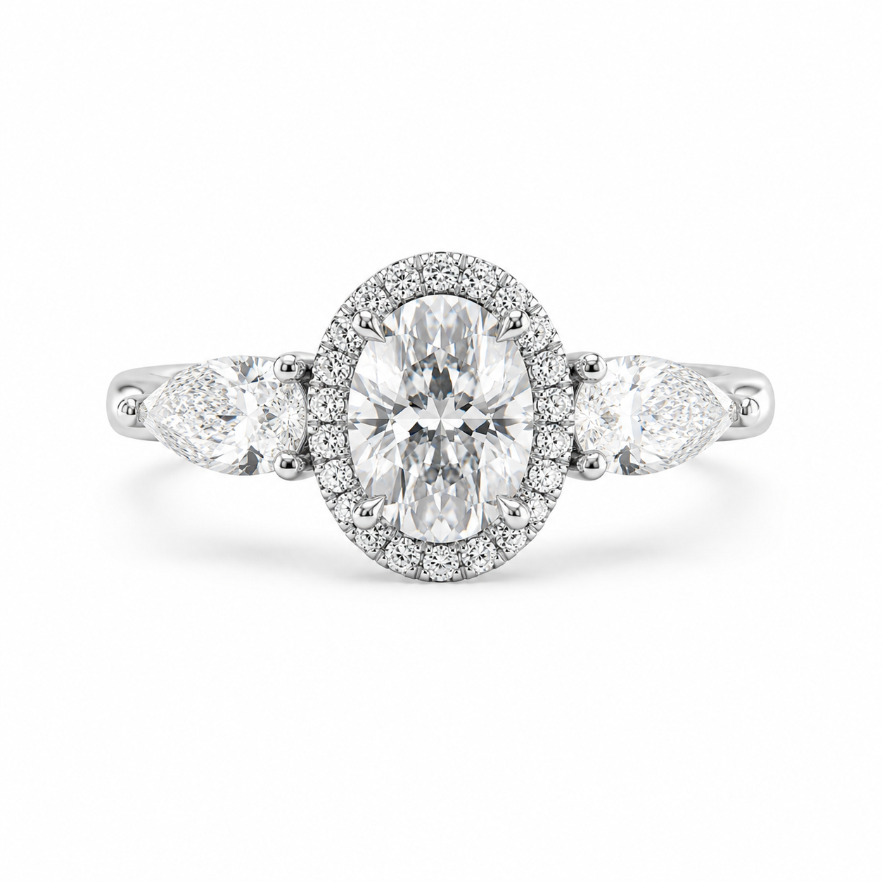 3.00 CT Oval Lab-Grown Diamond Three-Stone Engagement Ring in 14K White Gold – IGI Certified Promise Design