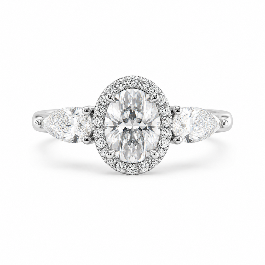 3.00 CT Oval Lab-Grown Diamond Three-Stone Engagement Ring in 14K White Gold – IGI Certified Promise Design