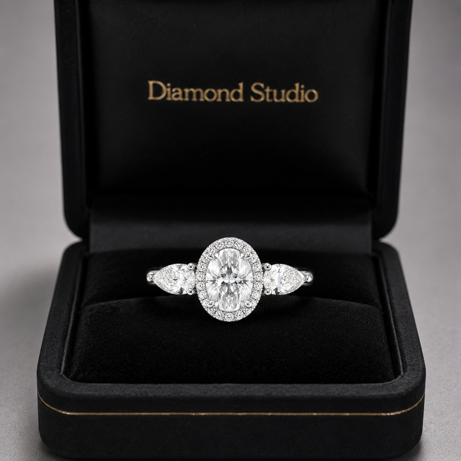 3.00 CT Oval Lab-Grown Diamond Three-Stone Engagement Ring in 14K White Gold – IGI Certified Promise Design