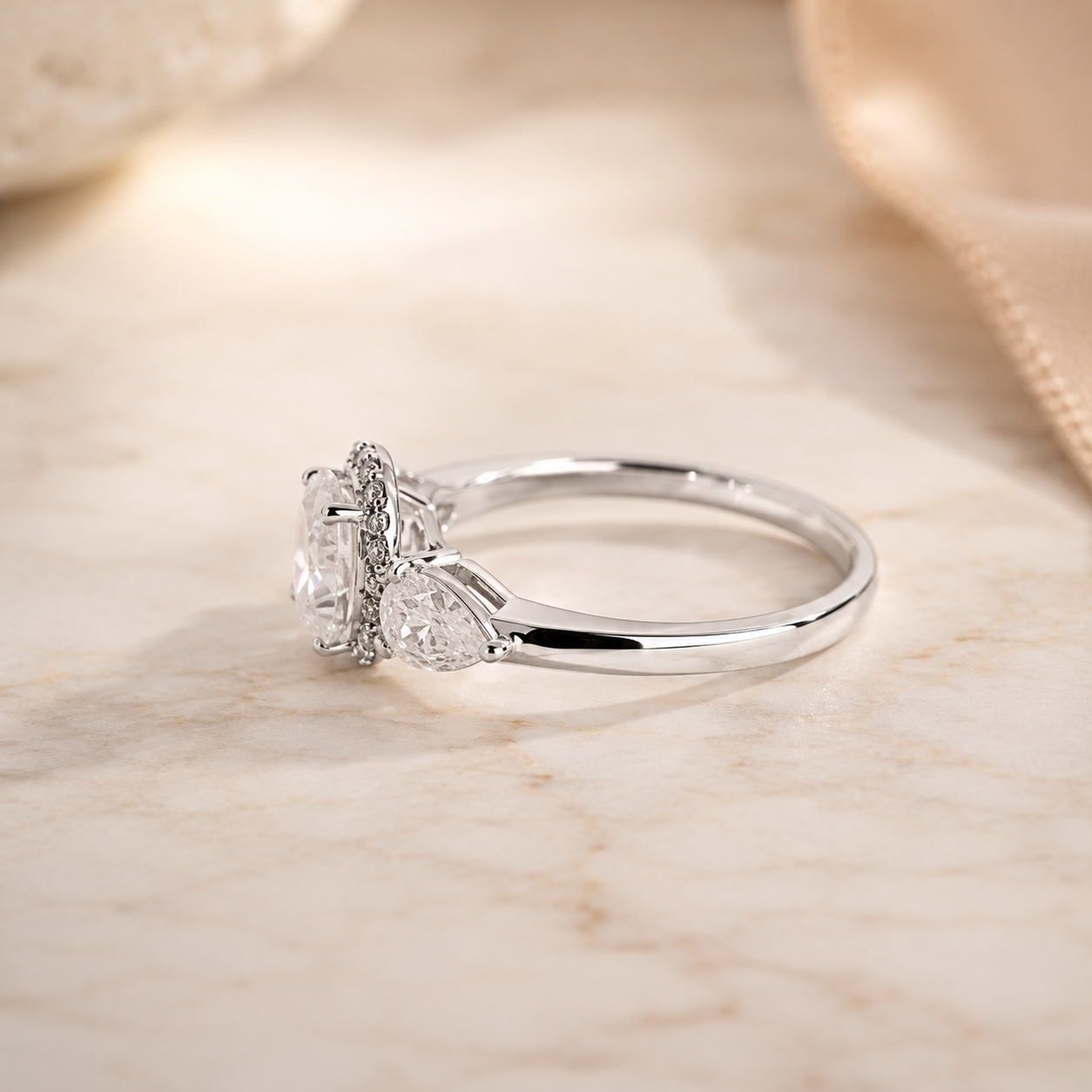 3.00 CT Oval Lab-Grown Diamond Three-Stone Engagement Ring in 14K White Gold – IGI Certified Promise Design