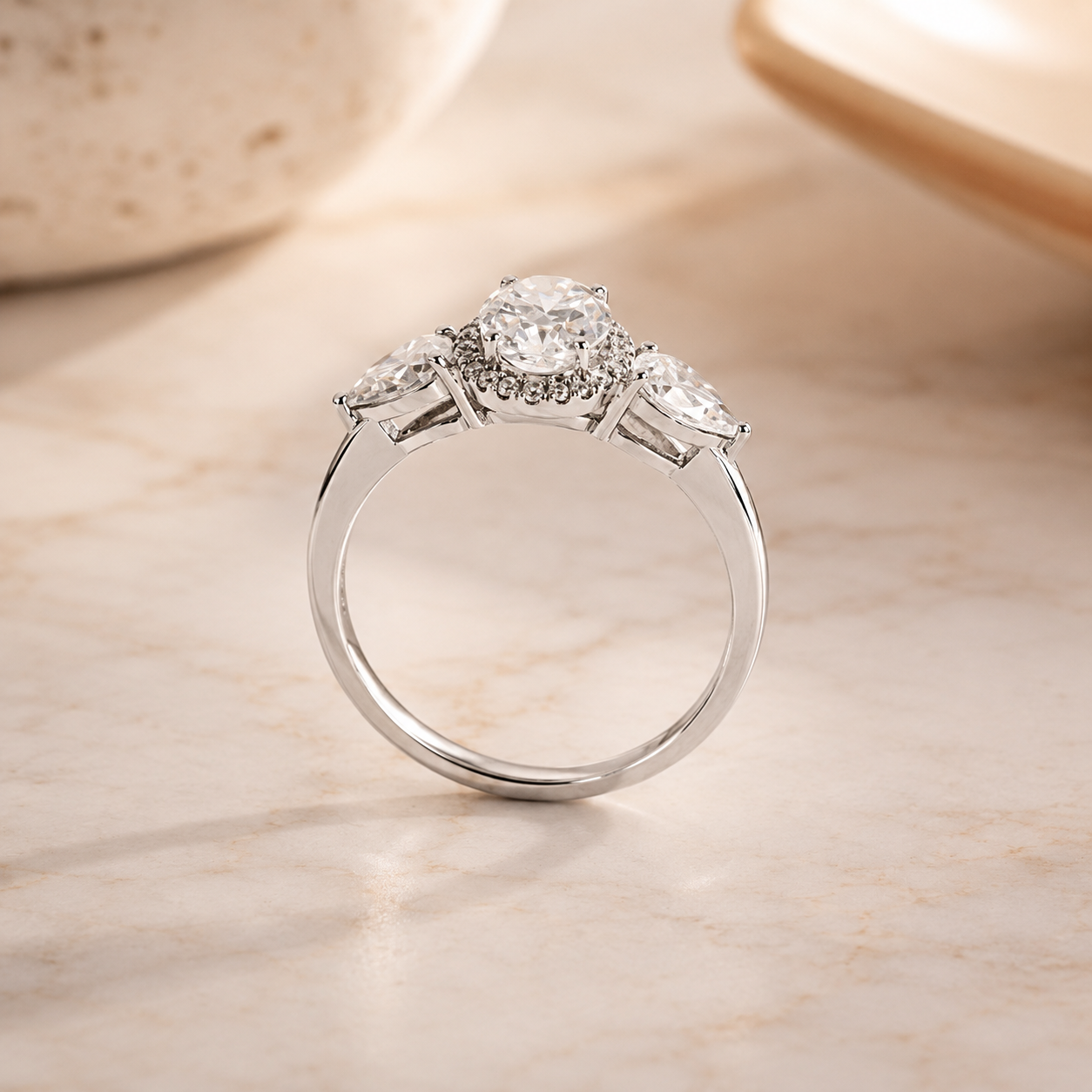 3.00 CT Oval Lab-Grown Diamond Three-Stone Engagement Ring in 14K White Gold – IGI Certified Promise Design