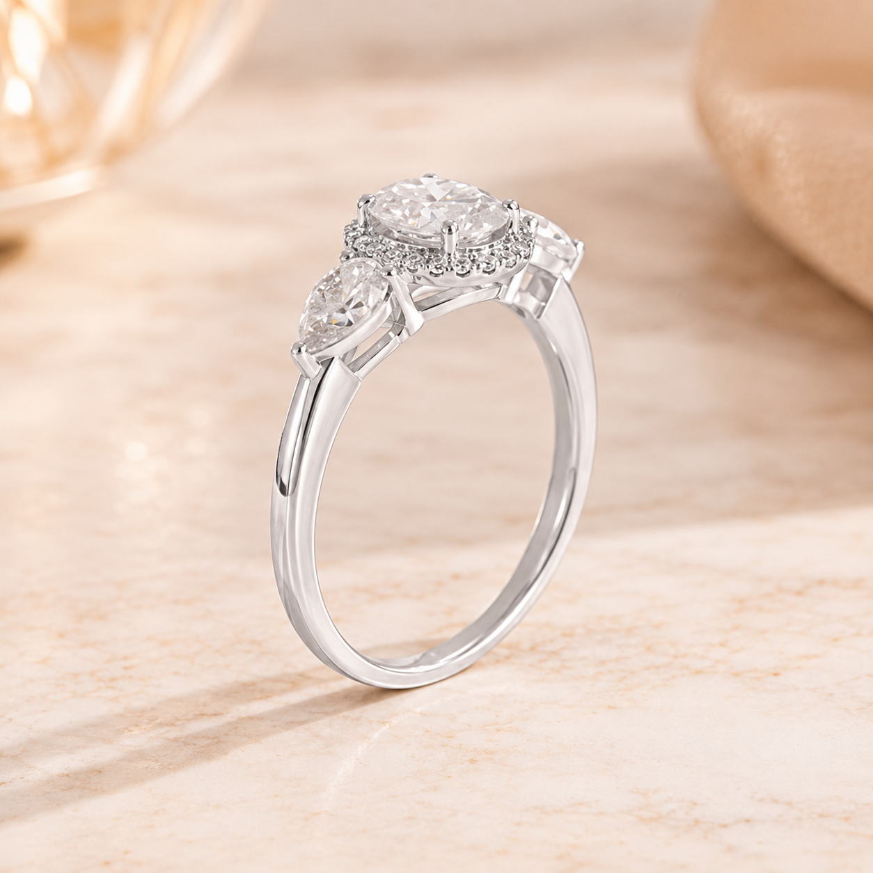 3.00 CT Oval Lab-Grown Diamond Three-Stone Engagement Ring in 14K White Gold – IGI Certified Promise Design