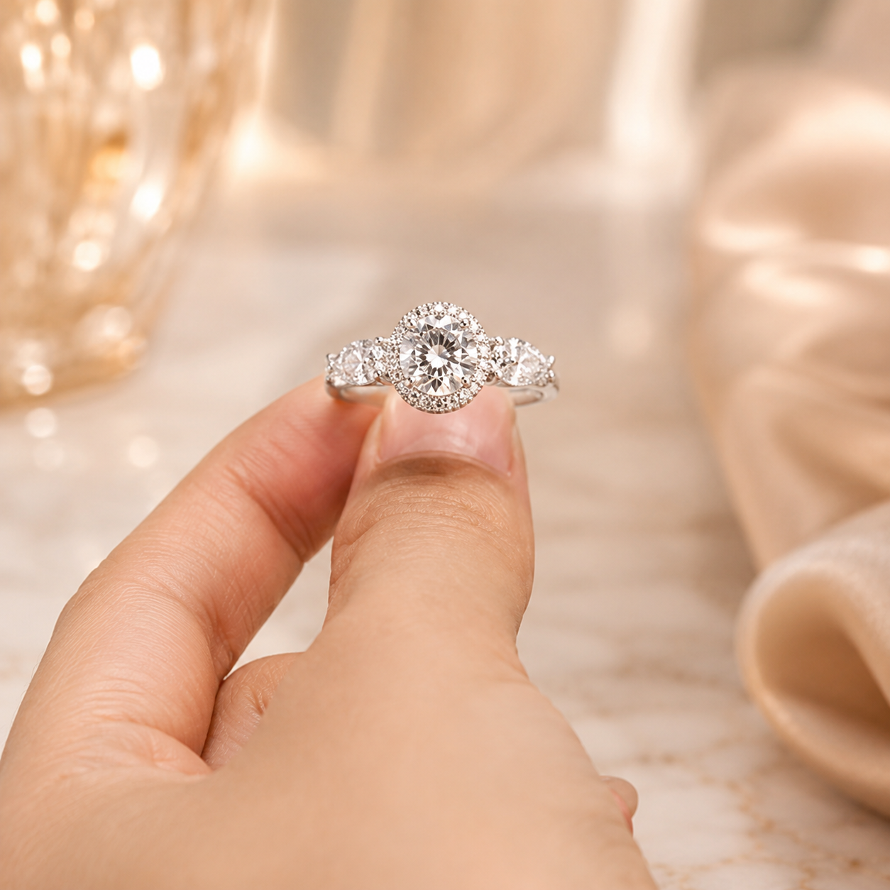 3.00 CT Oval Lab-Grown Diamond Three-Stone Engagement Ring in 14K White Gold – IGI Certified Promise Design