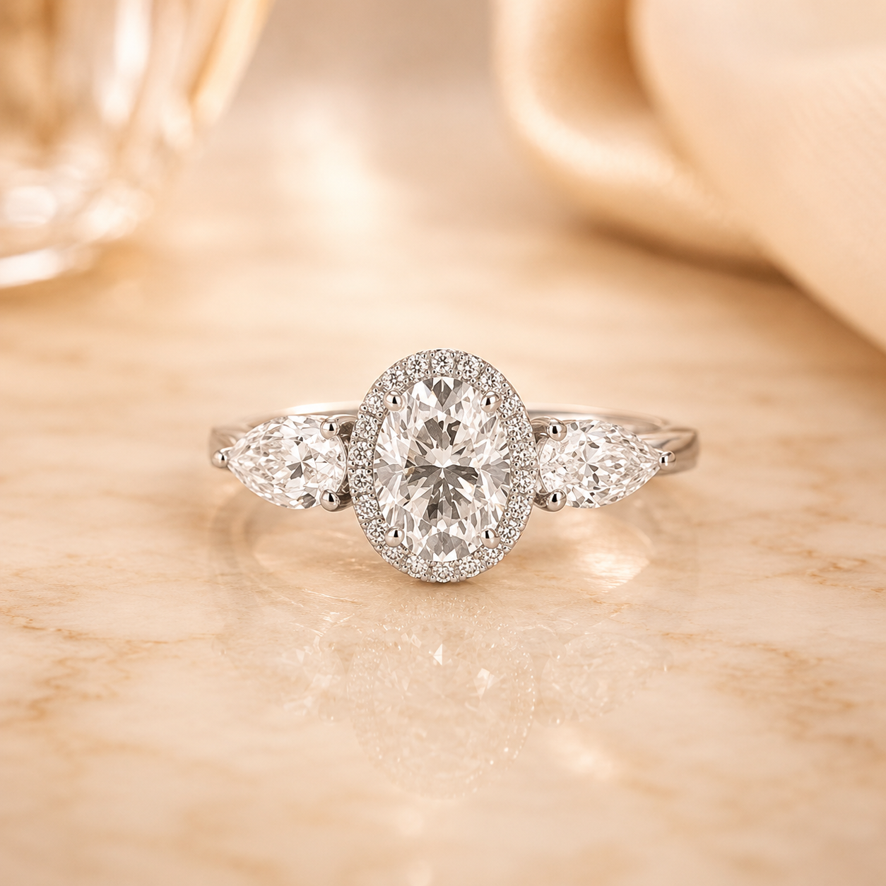 3.00 CT Oval Lab-Grown Diamond Three-Stone Engagement Ring in 14K White Gold – IGI Certified Promise Design