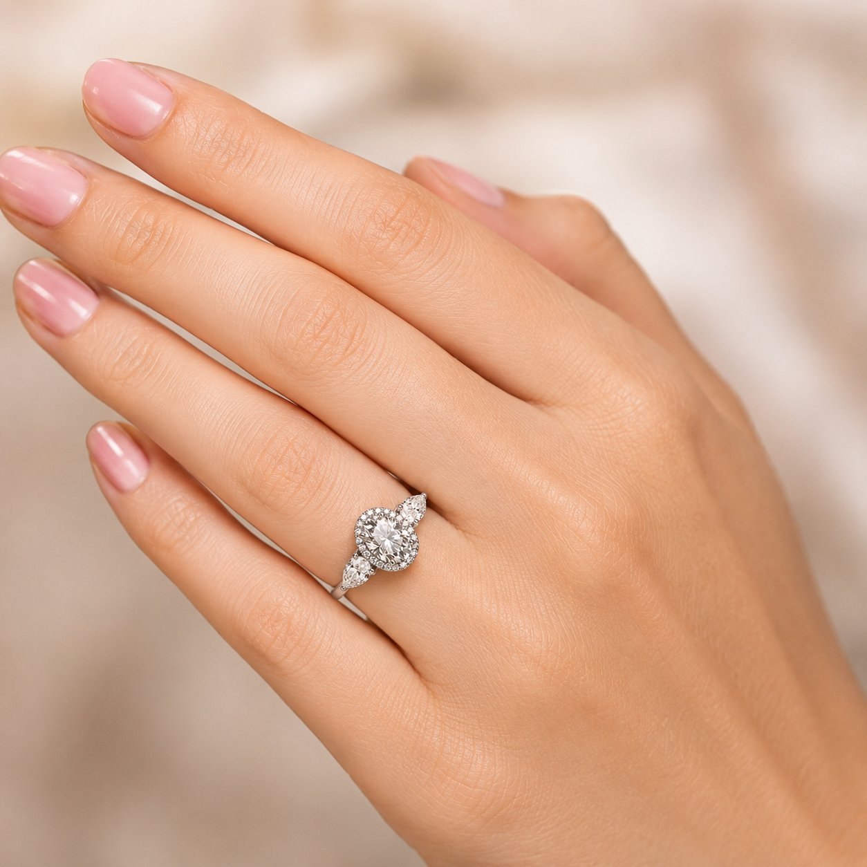 3.00 CT Oval Lab-Grown Diamond Three-Stone Engagement Ring in 14K White Gold – IGI Certified Promise Design
