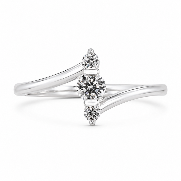 1.00 CT Lab-Grown Diamond Three-Stone Stacking Ring in 14K White Gold â€“ Minimalist Triple Stone Promise Design from Diamond Studio