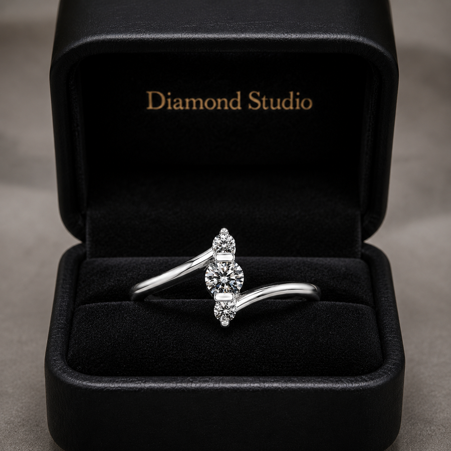 1.00 CT Lab-Grown Diamond Three-Stone Stacking Ring in 14K White Gold – Minimalist Triple Stone Promise Design
