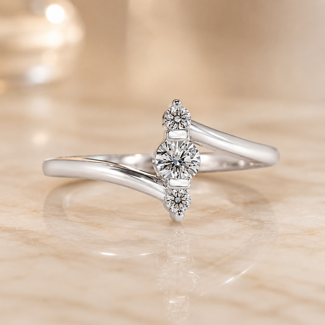 1.00 CT Lab-Grown Diamond Three-Stone Stacking Ring in 14K White Gold – Minimalist Triple Stone Promise Design