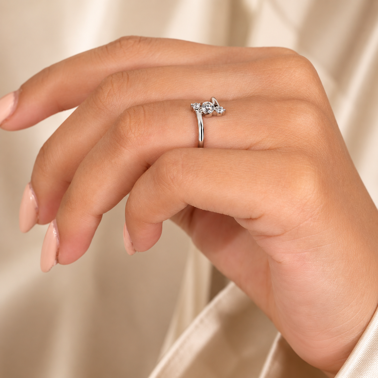 1.00 CT Lab-Grown Diamond Three-Stone Stacking Ring in 14K White Gold – Minimalist Triple Stone Promise Design