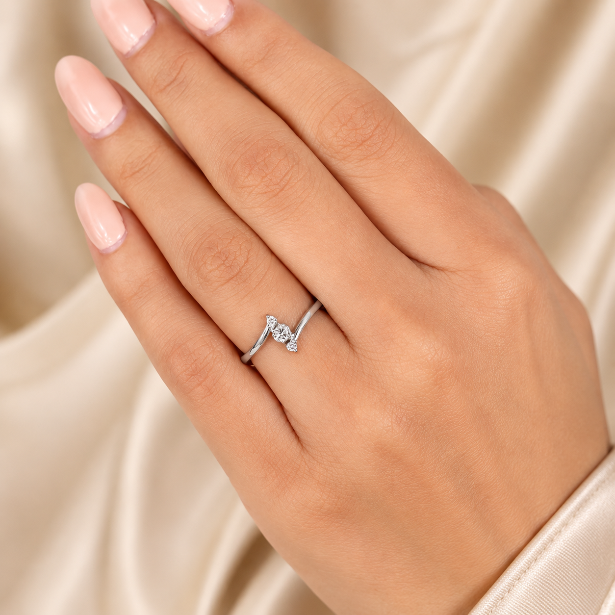 1.00 CT Lab-Grown Diamond Three-Stone Stacking Ring in 14K White Gold – Minimalist Triple Stone Promise Design