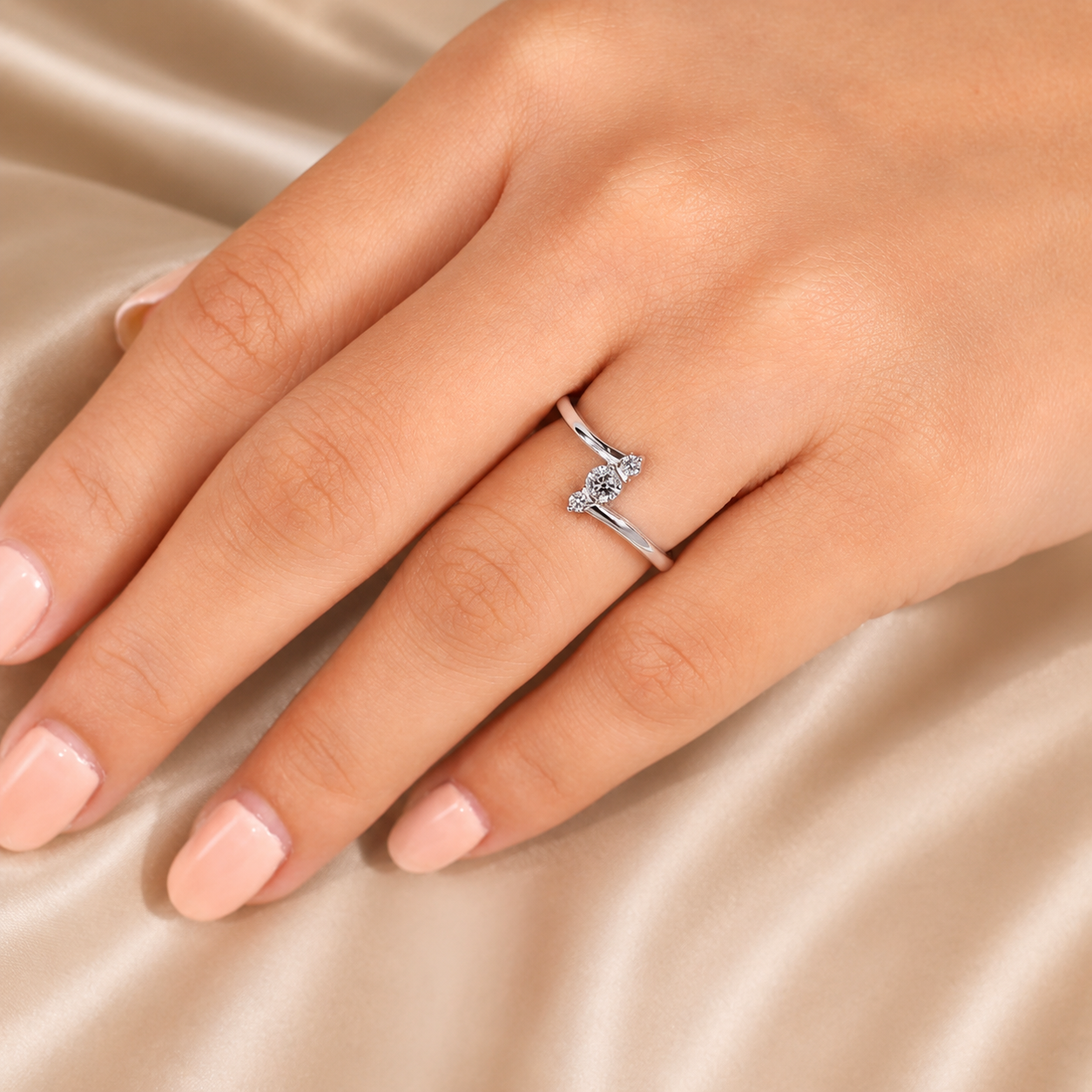 1.00 CT Lab-Grown Diamond Three-Stone Stacking Ring in 14K White Gold – Minimalist Triple Stone Promise Design