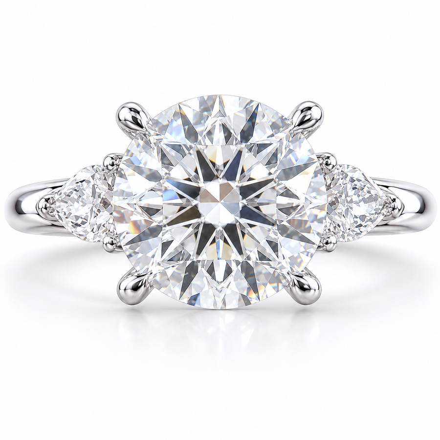 3.00 CT Round Cut Lab-Grown Diamond Three-Stone Engagement Ring in 14K White Gold – Minimalist Dainty Stacking Design