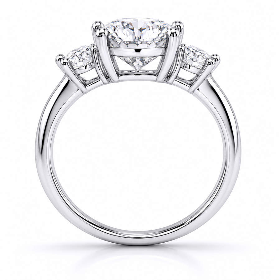 3.00 CT Round Cut Lab-Grown Diamond Three-Stone Engagement Ring in 14K White Gold – Minimalist Dainty Stacking Design