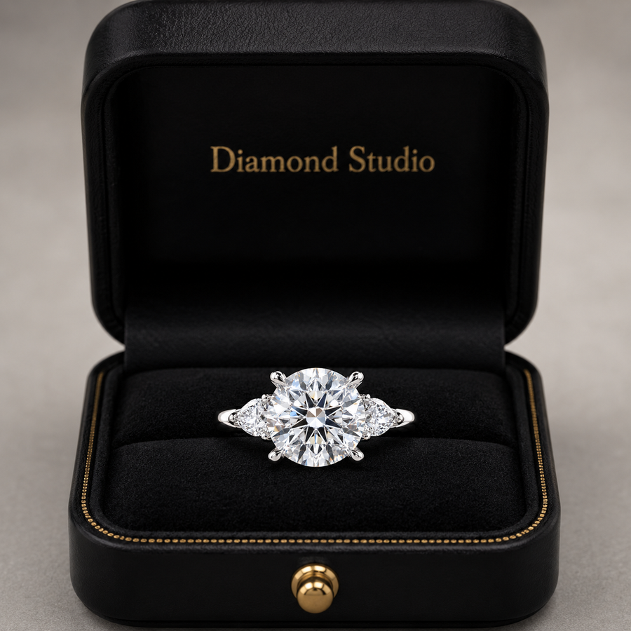 3.00 CT Round Cut Lab-Grown Diamond Three-Stone Engagement Ring in 14K White Gold – Minimalist Dainty Stacking Design