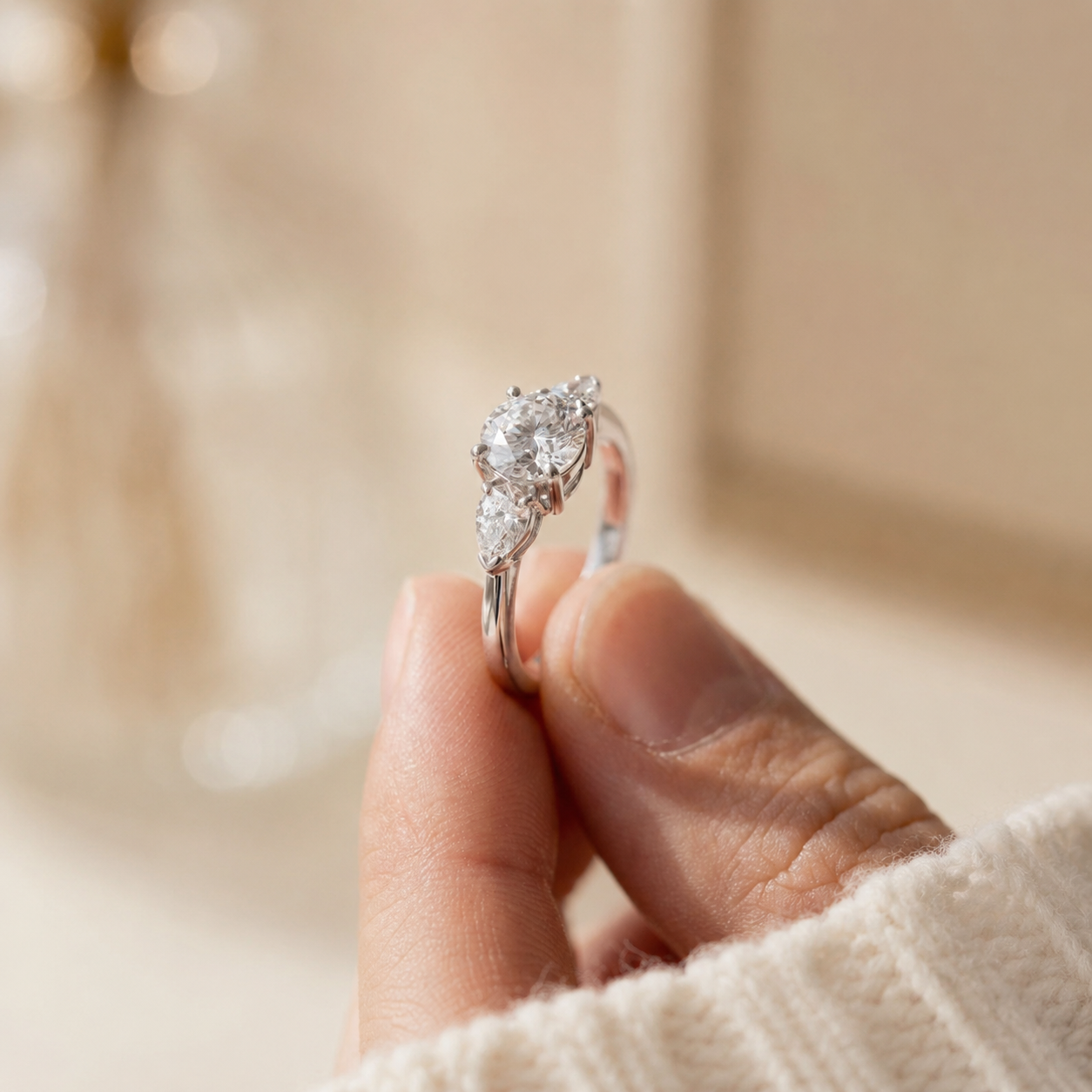 3.00 CT Round Cut Lab-Grown Diamond Three-Stone Engagement Ring in 14K White Gold – Minimalist Dainty Stacking Design
