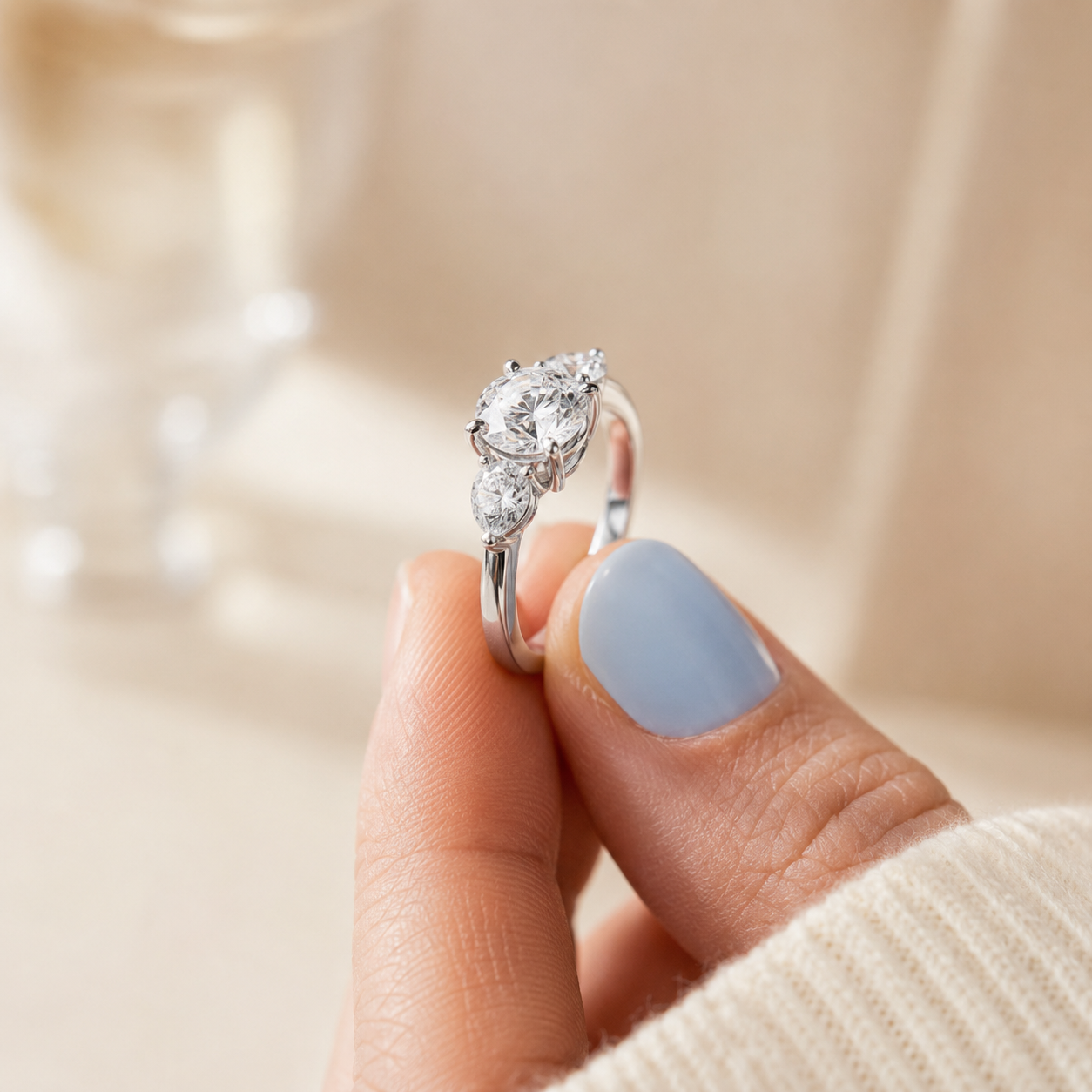 3.00 CT Round Cut Lab-Grown Diamond Three-Stone Engagement Ring in 14K White Gold – Minimalist Dainty Stacking Design