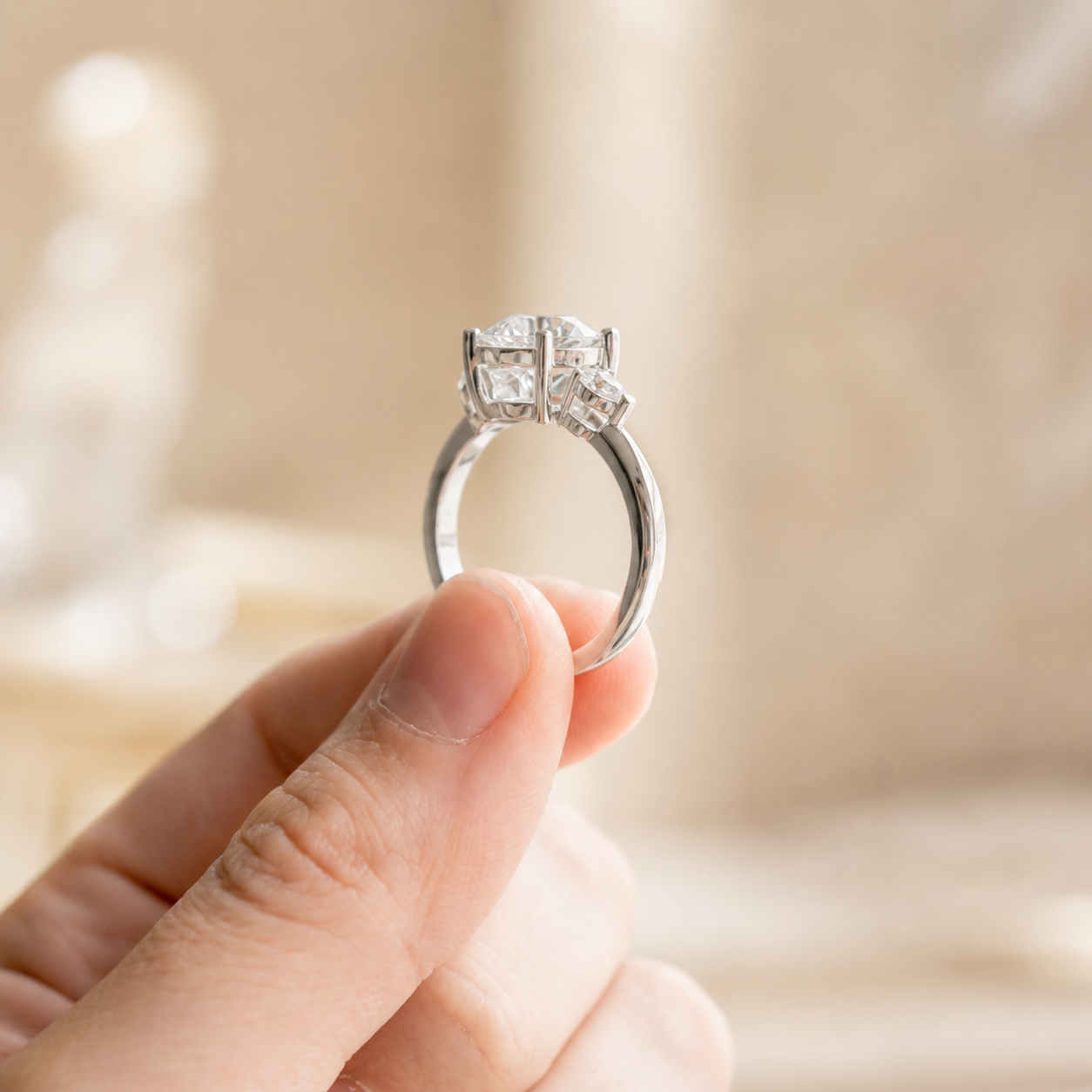 3.00 CT Round Cut Lab-Grown Diamond Three-Stone Engagement Ring in 14K White Gold – Minimalist Dainty Stacking Design