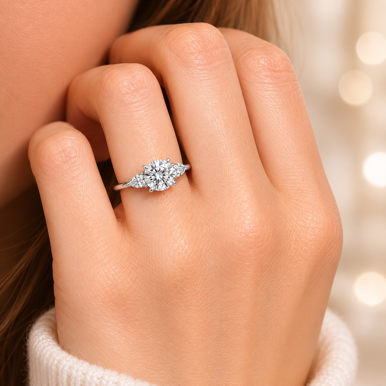 3.00 CT Round Cut Lab-Grown Diamond Three-Stone Engagement Ring in 14K White Gold – Minimalist Dainty Stacking Design