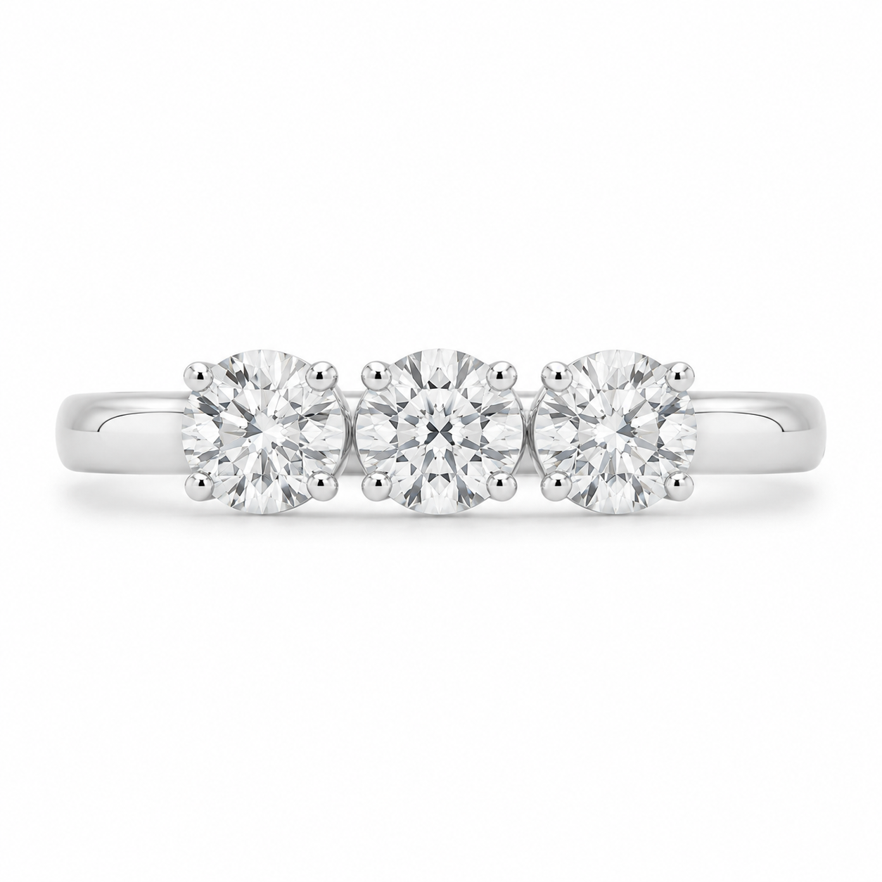 1.00 CT Round Cut Lab-Grown Diamond Three-Stone Engagement Ring in 14K White Gold – Minimalist Trilogy Anniversary Design