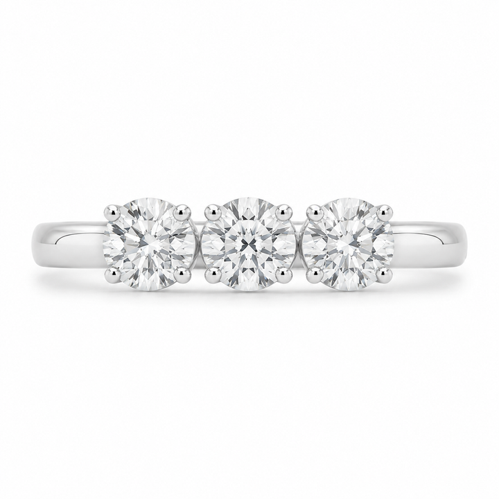 1.00 CT Round Cut Lab-Grown Diamond Three-Stone Engagement Ring in 14K White Gold â€“ Minimalist Trilogy Anniversary Design from Diamond Studio