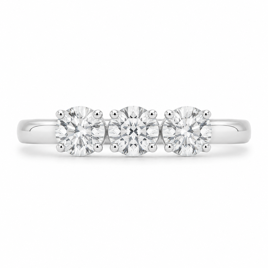1.00 CT Round Cut Lab-Grown Diamond Three-Stone Engagement Ring in 14K White Gold – Minimalist Trilogy Anniversary Design