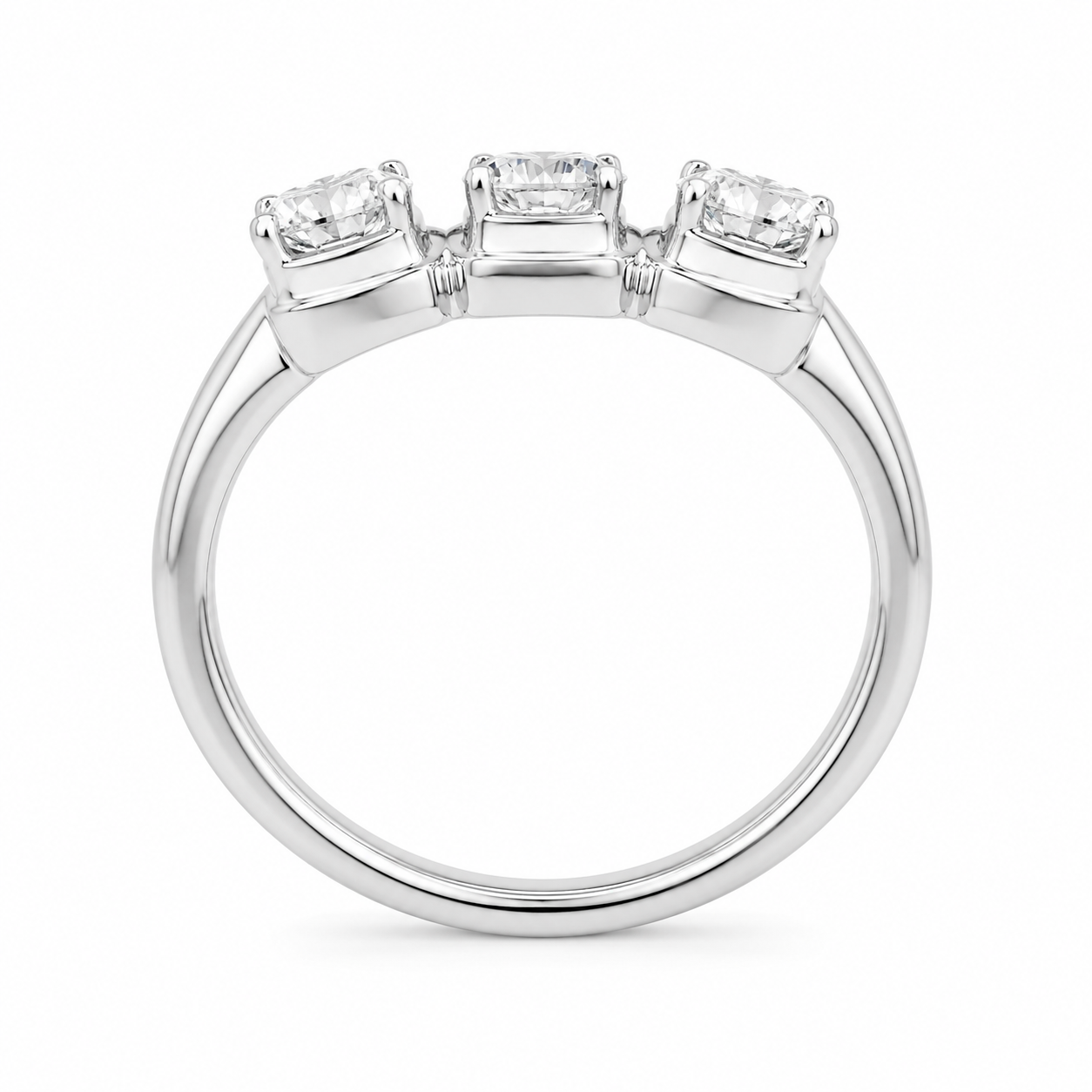 1.00 CT Round Cut Lab-Grown Diamond Three-Stone Engagement Ring in 14K White Gold – Minimalist Trilogy Anniversary Design