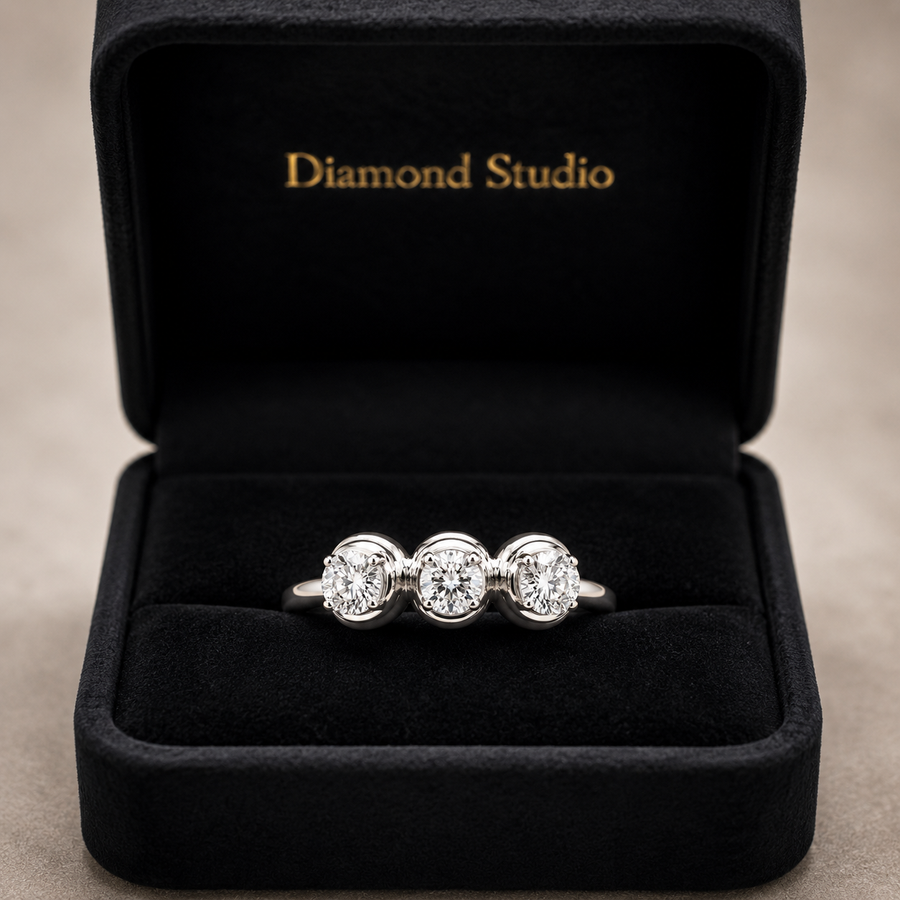 1.00 CT Round Cut Lab-Grown Diamond Three-Stone Engagement Ring in 14K White Gold – Minimalist Trilogy Anniversary Design