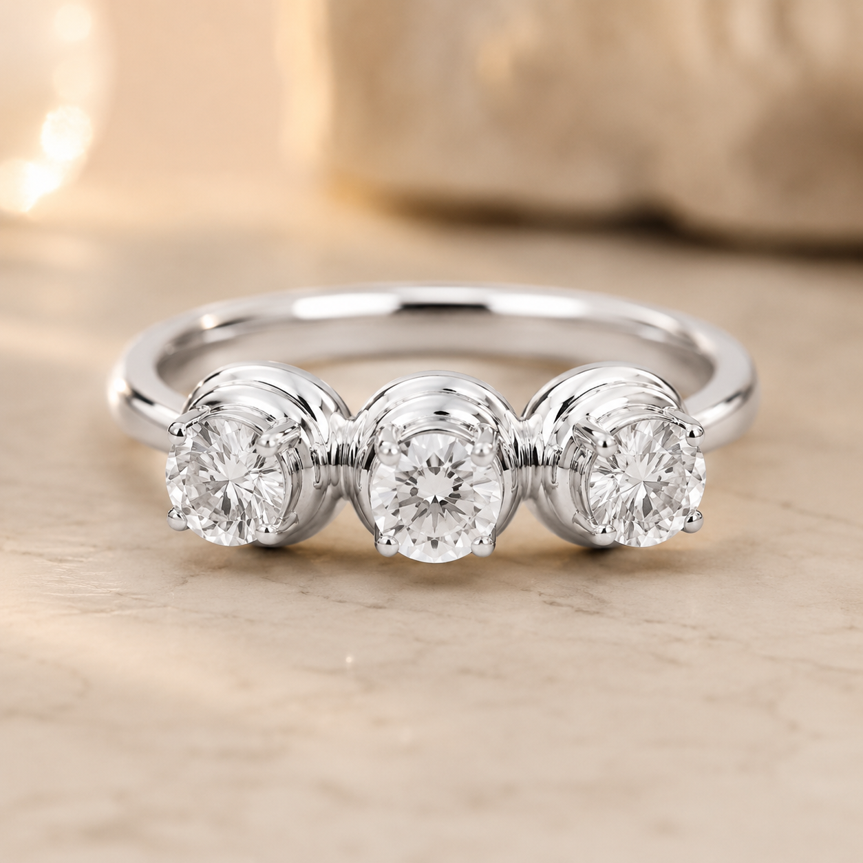1.00 CT Round Cut Lab-Grown Diamond Three-Stone Engagement Ring in 14K White Gold – Minimalist Trilogy Anniversary Design