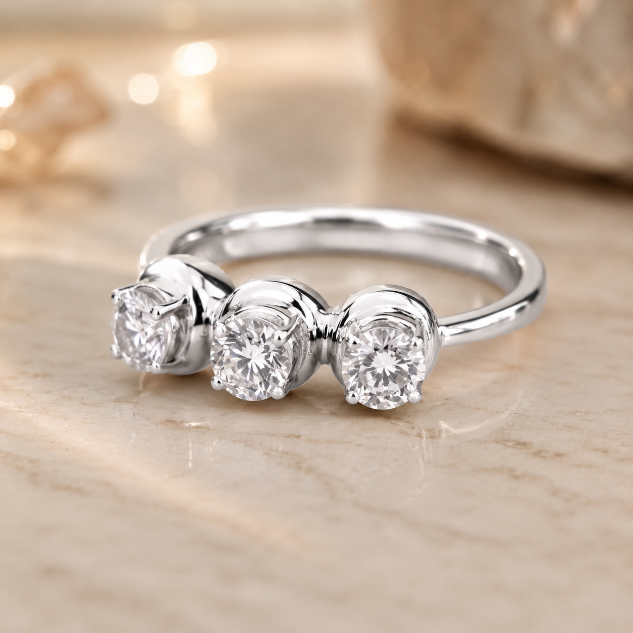 1.00 CT Round Cut Lab-Grown Diamond Three-Stone Engagement Ring in 14K White Gold – Minimalist Trilogy Anniversary Design