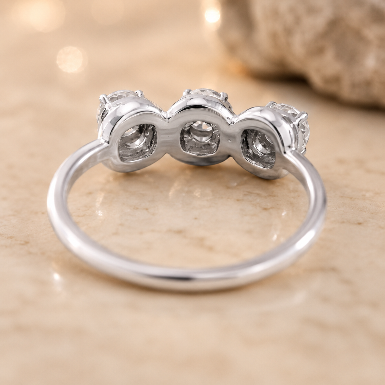 1.00 CT Round Cut Lab-Grown Diamond Three-Stone Engagement Ring in 14K White Gold – Minimalist Trilogy Anniversary Design