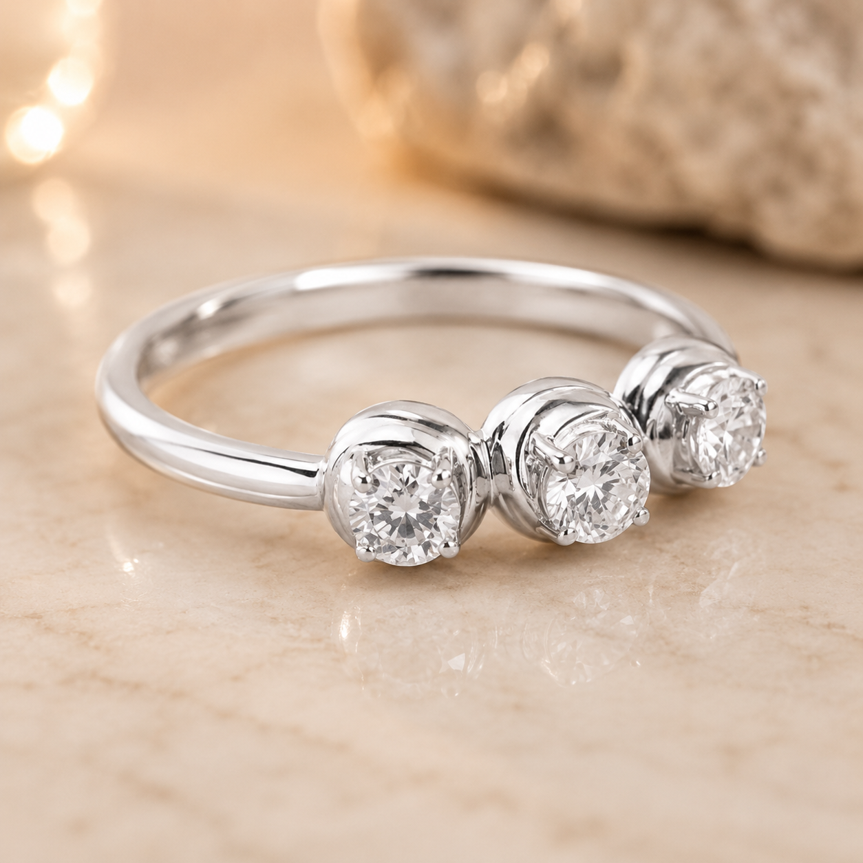 1.00 CT Round Cut Lab-Grown Diamond Three-Stone Engagement Ring in 14K White Gold – Minimalist Trilogy Anniversary Design