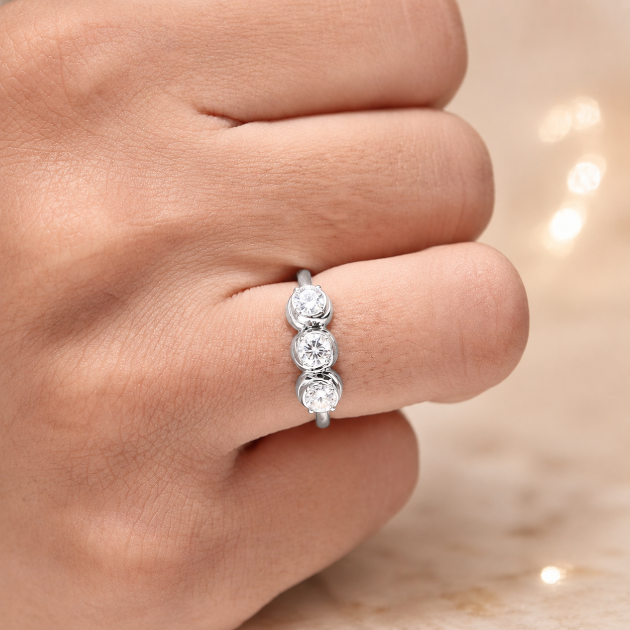 1.00 CT Round Cut Lab-Grown Diamond Three-Stone Engagement Ring in 14K White Gold – Minimalist Trilogy Anniversary Design