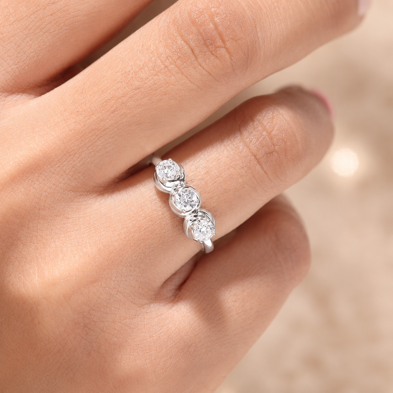 1.00 CT Round Cut Lab-Grown Diamond Three-Stone Engagement Ring in 14K White Gold – Minimalist Trilogy Anniversary Design