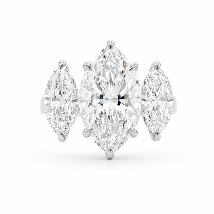 3.00 CT Marquise Lab-Grown Diamond Three-Stone Engagement Ring in 14K White Gold â€“ Classic Trilogy Design from Diamond Studio