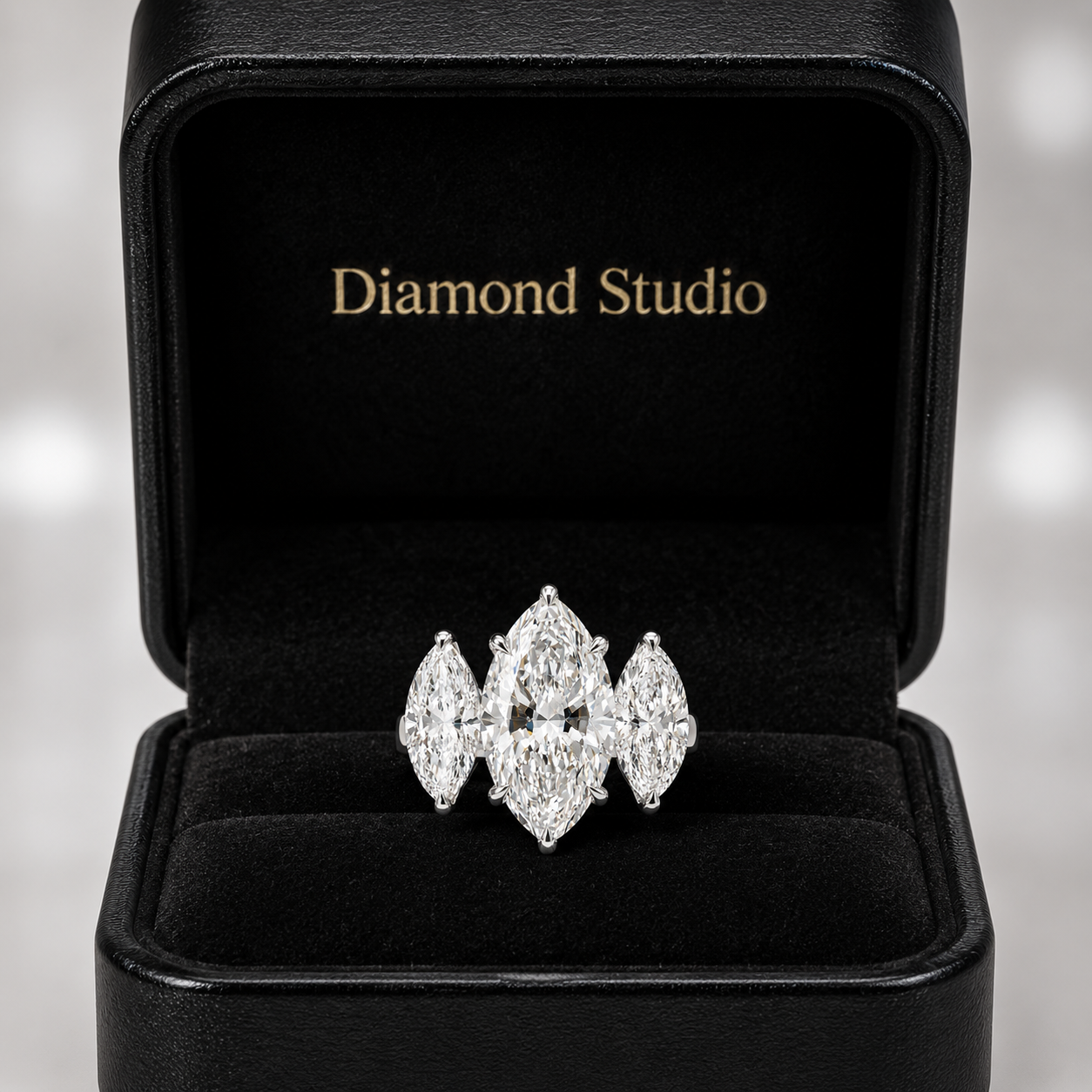 3.00 CT Marquise Lab-Grown Diamond Three-Stone Engagement Ring in 14K White Gold – Classic Trilogy Design