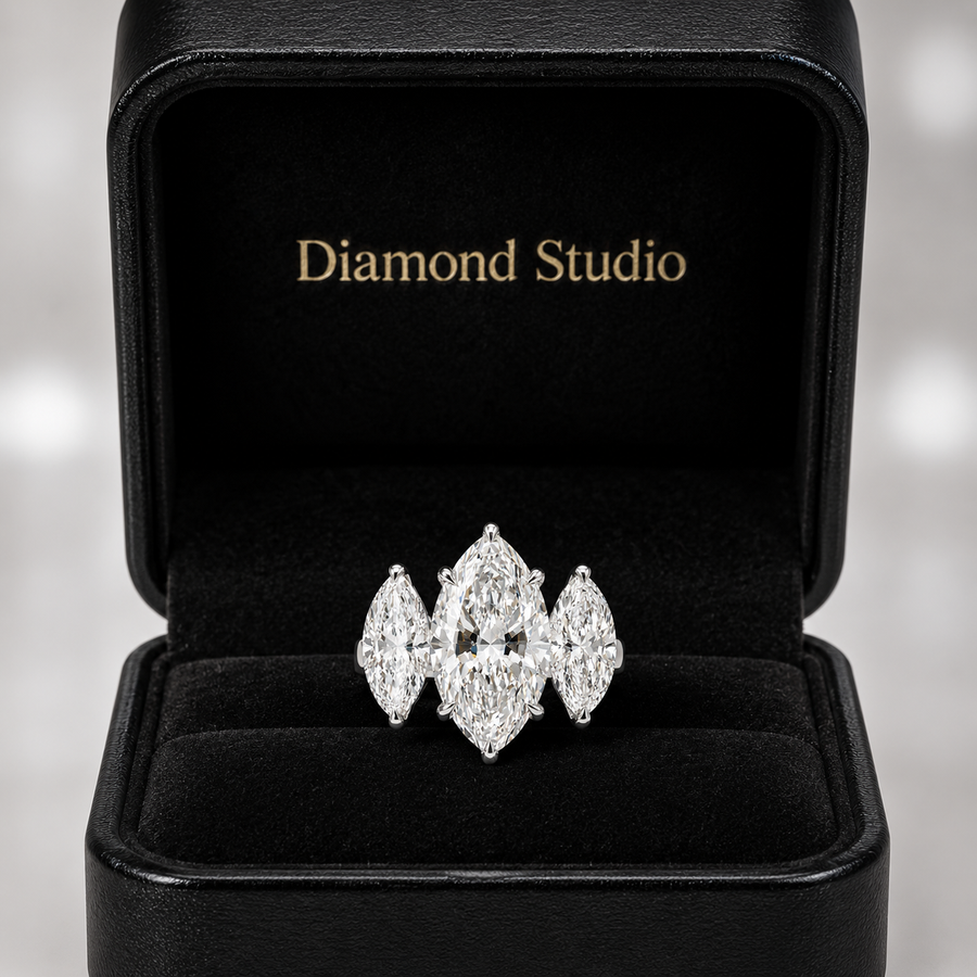3.00 CT Marquise Lab-Grown Diamond Three-Stone Engagement Ring in 14K White Gold – Classic Trilogy Design