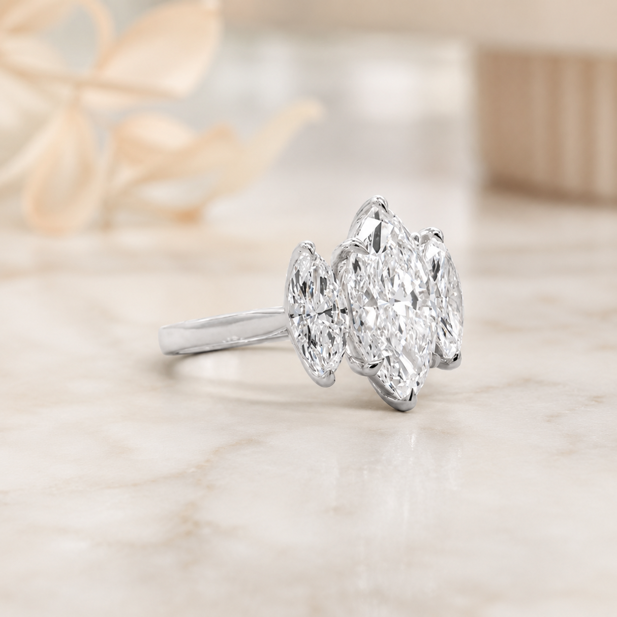 3.00 CT Marquise Lab-Grown Diamond Three-Stone Engagement Ring in 14K White Gold – Classic Trilogy Design